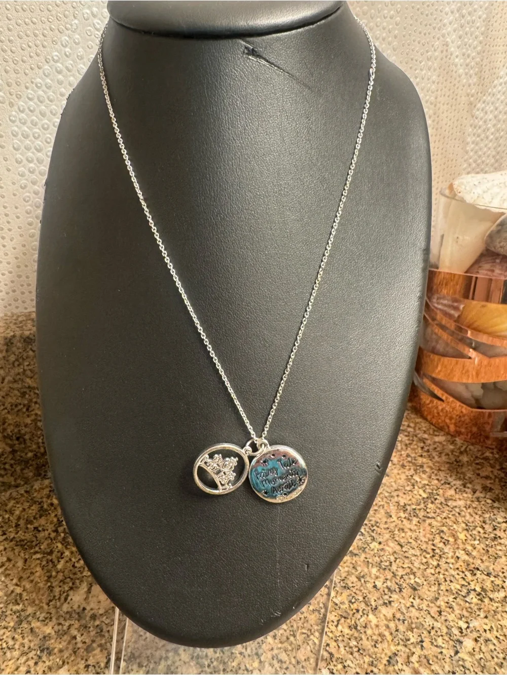 Disney Silver tone  Double Disc Pendant Necklace with Blue Accent